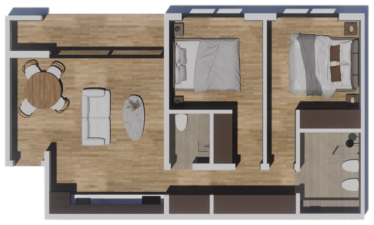 Planta de 3 ambientes de 71,28 m², unidades 7 y 15