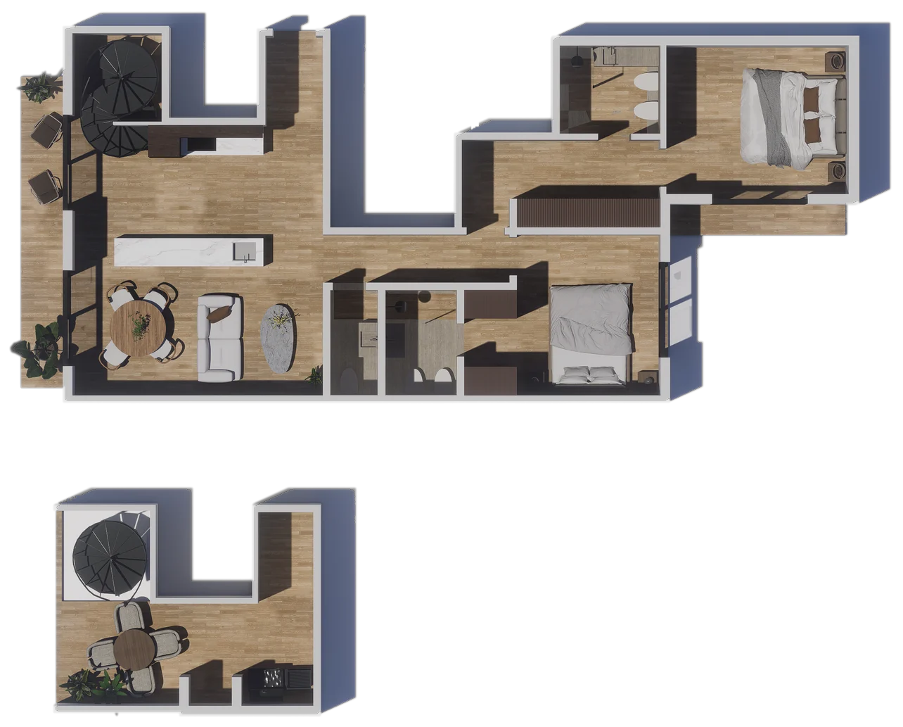 Planta de 3 ambientes + terraza privada de 113,16 m², unidad 20
