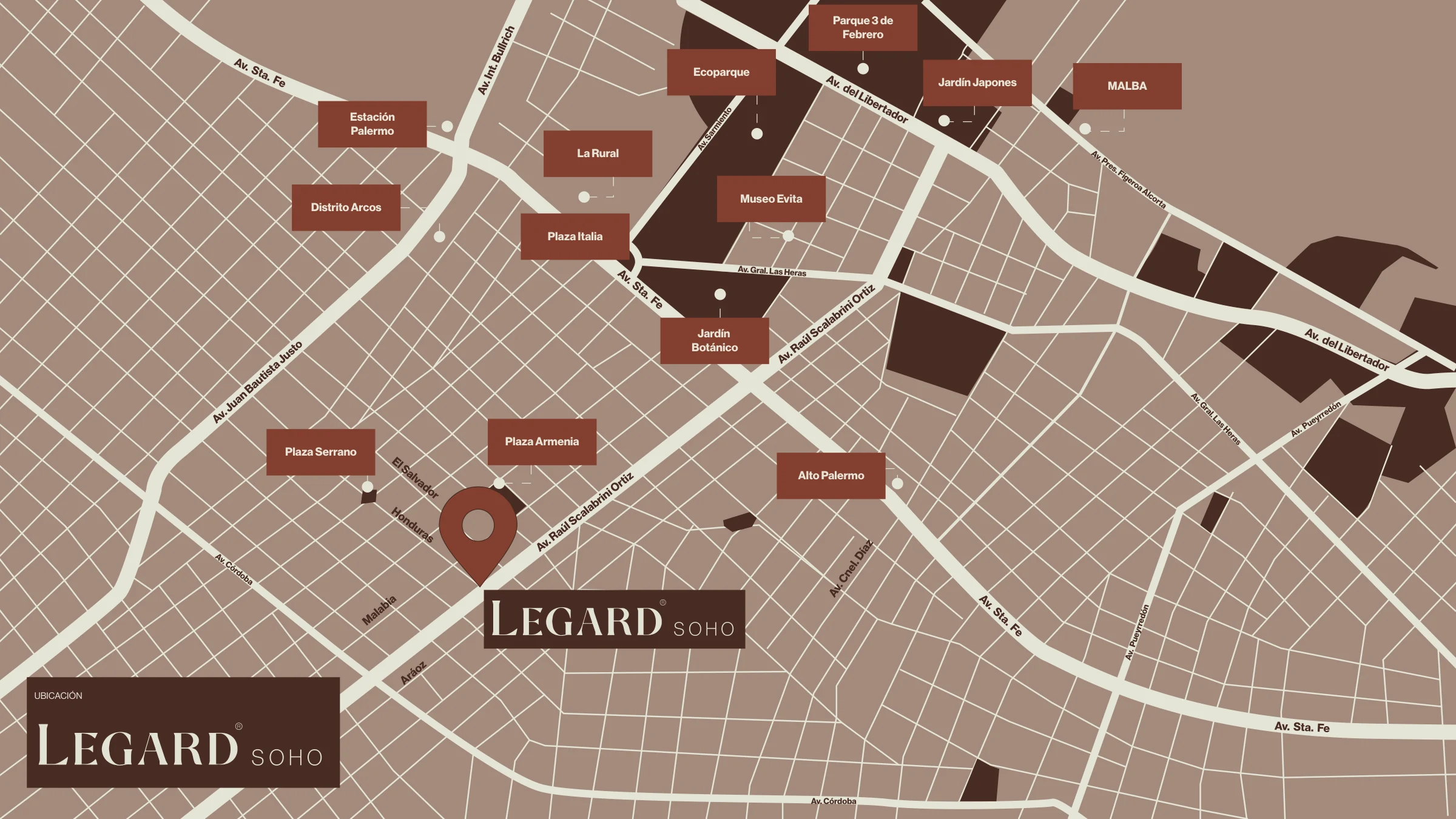Mapa de Palermo con la ubicación de Legard Soho